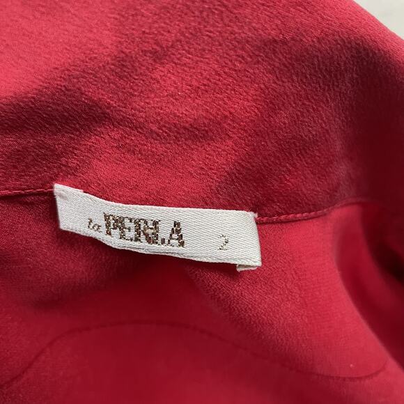 La Perla Shirt Womens Medium Red Silk Checkered Button Up Blouse Made Italy - Picture 3 of 7
